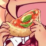  ^_^ blonde_hair blush close-up closed_eyes eating fang food happy heart muuba pizza rumia short_hair solo tan touhou 