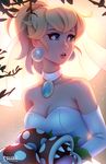  artist_name backlighting bare_shoulders blonde_hair blue_eyes bridal_veil bride choker commentary dress earrings elbow_gloves gloves hair_up jewelry jonathan_hamilton looking_away mario_(series) patreon_username piranha_plant princess_peach solo super_mario_bros. super_mario_odyssey upper_body veil watermark web_address wedding_dress white_gloves 