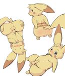  anthro balls blush butt cum hindpaw looking_back male mek nintendo paws penis pikachu plain_background pok&#233;mon pok&#233;morph pokemon solo uncut video_games white_background 