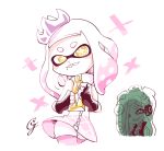  +_+ 2girls cephalopod_eyes crown domino_mask fang fingerless_gloves ggrks05 gloves gradient_hair headphones hime_(splatoon) iida_(splatoon) inkling legwear_under_shorts looking_at_another mask mole mole_under_mouth multicolored_hair multiple_girls nintendo octarian open_clothes pale_skin pantyhose petite pink_hair pink_legwear shaded_face shorts sleeveless smile splatoon splatoon_(series) splatoon_2 star star-shaped_pupils suction_cups symbol-shaped_pupils tentacle_hair thick_eyebrows unzipped yellow_eyes zipper zipper_pull_tab 