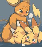  anal_penetration balls blue_eyes blush chubby fur gay green_eyes male mek nintendo orange_fur penetration penis pikachu pok&#233;mon pokemon raichu tears uncut video_games yellow_fur 