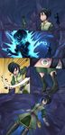  1girl avatar:_the_last_airbender avatar_(series) black_hair blind bracelet cave faceless faceless_male green_eyes hairband highres ibenz009 jewelry magic_circle petrification scared spell surprised toph_bei_fong 
