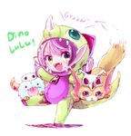  1boy 1girl fangs gnar gnar_(league_of_legends) league_of_legends lulu_(league_of_legends) mizoreame pajamas pointy_ears poro_(league_of_legends) tail yordle 