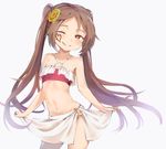  ;d brown_eyes brown_hair flat_chest flower hair_flower hair_ornament heart heart-shaped_pupils highres kagami_tina licking_lips long_hair looking_at_viewer mushiking navel one_eye_closed open_mouth shin_kouchuu_ouja_mushiking skirt_hold smile solo standing swimsuit symbol-shaped_pupils tattoo tongue tongue_out twintails very_long_hair wan_(calvin840203) 