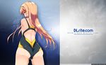  artist_name ass bangs black_swimsuit blonde_hair brown_eyes brown_hair competition_swimsuit cowboy_shot dille_blood dlsite.com floating_hair from_behind hairband highres legs_apart long_hair looking_back one-piece_swimsuit refeia solo swimsuit thighs watermark web_address yellow_swimsuit 