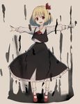 :d blonde_hair darkness frilled_skirt frills full_body hair_ribbon open_mouth outstretched_arms red_eyes ribbon rion_(glayjirobass) rumia shirt short_hair skirt smile spread_arms the_embodiment_of_scarlet_devil touhou vest 