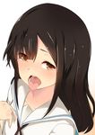  1girl black_hair female noneto open_mouth original simple_background solo teeth tongue tongue_out white_background 