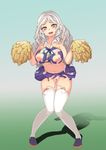  absurdres beatrice_(crusaders_quest) blush breasts cheerleader crusaders_quest grey_eyes highres lactation large_breasts long_hair looking_at_viewer nipples open_mouth pom_poms pussy_juice silver_hair solo thighhighs torn_clothes vibrator white_legwear yahankkwo 