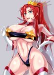  absurdres ass_visible_through_thighs boudica_(fate/grand_order) breasts cape cleavage cosplay crown curvy fate/grand_order fate_(series) gloves grey_background hair_ornament hair_stick hand_on_hip highleg highleg_panties highres huge_breasts jet_(pw3234) large_breasts long_hair navel panties ponytail red_hair simple_background smile solo space_yoko tengen_toppa_gurren_lagann thick_thighs thighs toned twitter_username underwear white_gloves white_legwear wide_hips yoko_littner yoko_littner_(cosplay) 