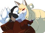  artist_request blonde_hair eyes_closed fox furry hugging japanese_clothes long_hair open_mouth smile 