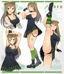  :d alternate_breast_size arm_up armpits arms_up ass black_dress black_gloves black_panties brown_hair choker ddal double_bun dress fingerless_gloves fishnets girls_frontline gloves green_eyes highres impossible_clothes impossible_dress kneehighs leg_lift long_hair looking_at_viewer md5_mismatch multiple_views open_mouth panties parted_lips rfb_(girls_frontline) short_dress smile socks split standing standing_on_one_leg standing_split stretch striped striped_legwear sweat underwear vertical-striped_legwear vertical_stripes 