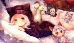  animal_hood artist_name ass barefoot commentary_request doll erune granblue_fantasy heles hood looking_at_viewer lying naoise on_bed on_stomach pillow red_eyes scathacha_(granblue_fantasy) seruel smile solo star stuffed_toy sukemyon twitter_username white_hair 