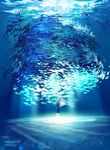  ambiguous_gender animal artist_name blue facing_away fish light_rays loika ocean_bottom original school_of_fish solo standing submerged sunbeam sunlight underwater watermark web_address wide_shot 