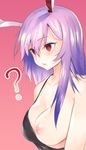  ? animal_ears asuzemu bangs breasts bunny_ears gradient gradient_background heart heart-shaped_pupils large_breasts nipples one_breast_out pink_background purple_hair red_eyes reisen_udongein_inaba solo symbol-shaped_pupils touhou upper_body 