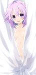  :d blush breasts collarbone covering covering_breasts covering_crotch foam highres iwasi-r looking_at_viewer navel neptune_(choujigen_game_neptune) neptune_(series) nude open_mouth purple_eyes purple_hair short_hair small_breasts smile solo 