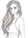  1girl artist_request earring female lineart long_hair monochrome nico_robin one_piece smile solo tank_top 