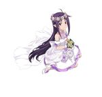  ahoge blush dress flower konno_yuuki long-hair official_art purple_hair red_eeys smile sword_art_online 