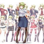  animal_ears armpit_peek dog_ears dog_girl dog_tail furry green_eyes green_hair hand_on_hip multiple_views pantyhose pigeon-toed short_hair simple_background tail tewatasanaiinu tokyo_metropolitan_police_department variations white_background wokada 