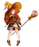  absurdres black_skirt broom brown_footwear brown_hair full_body hat highres holding holding_broom long_hair potion rinu99 shoes sketch skirt solo standing tree_of_savior witch_hat wizard_(tree_of_savior) yellow_cape yellow_eyes yellow_hat 