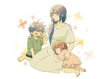  2girls brother_and_sister brown_hair closed_eyes comforting elena_(fire_emblem) fire_emblem fire_emblem:_souen_no_kiseki highres ike mist_(fire_emblem) mother_and_daughter mother_and_son multiple_girls nishimura_(nianiamu) short_hair siblings sleeping smile younger 