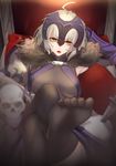  absurdres ahoge bare_shoulders breasts breasts_apart crossed_legs dagger fate/grand_order fate_(series) feet fur_trim gauntlets headpiece highres jeanne_d'arc_(alter)_(fate) jeanne_d'arc_(fate)_(all) kuro_saki large_breasts leaning_back looking_at_viewer md5_mismatch open_mouth pillow platinum_blonde_hair pov_feet red_lips short_hair sitting skull soles solo toe_scrunch weapon yellow_eyes 
