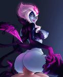  areolae ass blue_skin bottomless breasts erect_nipples evelynn from_behind girl_on_top huge_ass large_breasts league_of_legends lipstick looking_at_viewer looking_back nipples penis pussy scythe sex sharp_fingernails sideboob slit_pupils smile uncensored vaginal white_eyes white_hair 