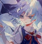  blue_eyes blue_hair cirno commentary_request highres ice ice_wings isshin_(kaxz) neck_ribbon ribbon sad short_hair solo touhou wings 