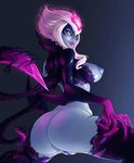  areolae ass blue_skin breasts erect_nipples evelynn from_behind huge_ass large_breasts league_of_legends lipstick looking_at_viewer looking_back nipples pussy scythe sharp_fingernails sideboob slit_pupils smile uncensored white_eyes white_hair 