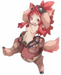  animal_ears breasts character_doll commentary_request cosplay furry goggles goggles_on_head highres karukan_(monjya) looking_at_viewer made_in_abyss mitty_(made_in_abyss) mitty_(made_in_abyss)_(furry) nipples paws ponytail red_eyes red_hair sidelocks small_breasts smile solo stuffed_toy tail topless what_if 