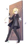  :o androgynous black_footwear black_pants blonde_hair blue_eyes bullet_hole chris_(princess_principal) door formal full_body gloves gun highres holding holding_gun holding_weapon long_hair looking_at_viewer official_art outstretched_hand pants poker_chip ponytail princess_principal princess_principal_game_of_mission shoes solo standing suit torn_clothes transparent_background weapon weapon_request white_gloves 