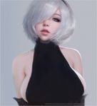  artist_name artstation_username bare_shoulders black_dress black_hairband blue_eyes breasts derivative_work detached_sleeves dress hair_over_one_eye hairband large_breasts lips looking_at_viewer md5_mismatch mole mole_under_mouth nier_(series) nier_automata no_blindfold parted_lips realistic ruoxin_zhang sideboob solo upper_body white_hair yorha_no._2_type_b 