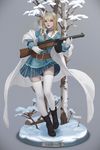 ankle_boots bangs belt blonde_hair blue_eyes boots breasts breath cape character_name drum_magazine faux_figurine full_body girls_frontline gloves gun hair_ornament hairband highres holding holding_weapon kim_han_seul long_hair looking_at_viewer md5_mismatch medium_breasts one_side_up pinky_out snow snowflake_hair_ornament solo submachine_gun suomi_kp/-31 suomi_kp31_(girls_frontline) thighhighs weapon white_gloves white_legwear zettai_ryouiki 