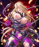  1girl artist_request blonde_hair blush bodysuit bondage breasts chains character_request crossed_arms curvy elbow_gloves female green_eyes huge_breasts kunai lilith-soft long_hair looking_at_viewer nipples no_bra puffy_nipples sano_toshihide shiny_skin simple_background taimanin_(series) taimanin_asagi taimanin_asagi_battle_arena torn_clothes weapon white_background white_skin 