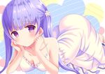  1girl ass blush breasts cleavage hazakura_satsuki long_hair medium_breasts new_game! purple_eyes purple_hair smile solo suzukaze_aoba 