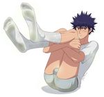  1boy air_gear blush bulge feet leg_hug male_focus minami_itsuki smell socks stained_clothes steam t-shirt underwear yunomi_(artist) 