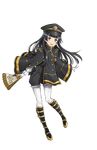  :d arisugawa_kaoru black_bow black_eyes black_footwear black_hair black_hat boots bow fan full_body gloves hat highres knee_boots long_hair looking_at_viewer military military_hat military_uniform official_art open_mouth pantyhose princess_principal princess_principal_game_of_mission smile standing transparent_background uniform white_gloves white_hair 