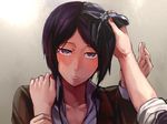  1girl black_hair blue_eyes danganronpa danganronpa_1 freckles ikusaba_mukuro nail_polish reichi ribbon short_hair solo 