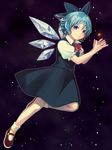  bad_id bad_twitter_id banned_artist blue_bow blue_dress blue_eyes blue_hair bow cirno closed_mouth commentary_request dress hair_bow ice ice_wings looking_at_viewer puffy_short_sleeves puffy_sleeves short_hair short_sleeves smile socks solo star touhou white_legwear wing_collar wings yuge_mugito 