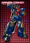  autobot character_name clenched_hand full_body grid grid_background headgear looking_at_viewer machinery mecha no_humans optimus_prime paintedmike red_background red_eyes solo transformers transformers_armada 