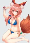  animal_ears bad_id bad_pixiv_id blue_swimsuit fate/extra fate/extra_ccc fate/grand_order fate_(series) feet fox_ears fox_tail full_body grey_background hairband john_manjirou_(love-love-happy21) pink_hair simple_background smile swimsuit tail tamamo_(fate)_(all) tamamo_no_mae_(fate) tamamo_no_mae_(swimsuit_lancer)_(fate) wristband 