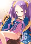  artist_name bare_legs blush bow capriccio chinese_clothes closed_mouth commentary_request cover cover_page doujin_cover dress fate/grand_order fate_(series) feet_out_of_frame flat_chest hand_up hanfu index_finger_raised leg_up long_hair long_sleeves looking_at_viewer no_panties off_shoulder pelvic_curtain pink_dress purple_eyes purple_hair sash shawl single_bare_shoulder sitting smile solo twintails wide_sleeves wu_zetian_(fate/grand_order) 