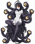  :d absurdres ahoge bangs black_hair blush breasts commission cyclops extra_eyes eyebrows_visible_through_hair floating full_body gazer_(monster_girl_encyclopedia) hand_on_own_cheek highres long_hair looking_at_viewer medium_breasts monster_girl monster_girl_encyclopedia navel nipples nude one-eyed open_mouth pussy red_eyes sharp_teeth sitting slime slit_pupils smile smug solo spike_wible tail teeth tentacles transparent_background uncensored white_skin yellow_sclera 