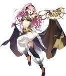  armpits bangs bare_shoulders black_legwear braid breasts bridal_gauntlets cozy fan fire_emblem fire_emblem:_kakusei fire_emblem_heroes full_body hairband high_ponytail highres leg_up long_hair looking_away medium_breasts navel official_art olivia_(fire_emblem) open_mouth pink_eyes pink_hair ponytail sandals see-through side_braid solo swept_bangs transparent_background twin_braids 