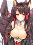  :&gt; :q agekichi_(heart_shape) akagi_(azur_lane) animal_ears arms_at_sides azur_lane bangs black_hair blush breasts cleavage closed_mouth commentary_request fox_ears fox_tail half-closed_eyes headgear heart heart-shaped_pupils kyuubi large_breasts long_hair looking_at_viewer multiple_tails pink_eyes sidelocks smile solo symbol-shaped_pupils tail tareme tongue tongue_out upper_body 