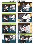  &gt;_&lt; 4koma :t ? abyssal_twin_hime_(black) abyssal_twin_hime_(white) angry arms_up battleship_hime black_hair blue_eyes blush brown_eyes chibi closed_eyes comic commentary dress hair_between_eyes hat highres holding_hands horns kantai_collection long_hair oni_horns open_mouth peaked_cap puchimasu! red_eyes shinkaisei-kan shirt short_hair sidelocks sleeveless sleeveless_dress sleeveless_shirt tongue tongue_out translated trembling trolling w white_hair yellow_eyes yuureidoushi_(yuurei6214) 