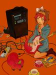  blue_eyes full_body guitar hood hoodie instrument koyama_yukinoshita kumatora mother_(game) mother_3 pink_hair short_hair solo source_request 