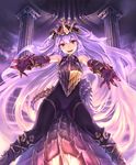  :d bare_shoulders breastplate claws cygames elbow_gloves gloves gold_trim headpiece hisakata_souji lavender_hair long_hair medusa_(shingeki_no_bahamut) official_art open_mouth pillar reaching_out red_eyes riding scales shadowverse shingeki_no_bahamut smile snake tail v-shaped_eyebrows very_long_hair wide_hips 