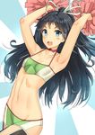  :d armpits bangs bare_arms bare_shoulders black_hair blue_eyes blush breasts cheerleader cowboy_shot eyebrows_visible_through_hair hair_ribbon halterneck high_ponytail highres holding jpeg_artifacts kantai_collection katsuragi_(kantai_collection) long_hair looking_at_viewer md5_mismatch navel open_mouth parted_bangs parted_lips pom_poms ribbon round_teeth small_breasts smile solo soushou_nin sports_bra standing stomach tareme teeth two-tone_background very_long_hair white_ribbon 