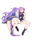  :q absurdres bad_anatomy bare_shoulders blush boots detached_sleeves fate/grand_order fate_(series) heart helena_blavatsky_(fate/grand_order) high_heels highres jikatarou long_hair multiple_girls open_mouth purple_eyes purple_hair short_hair sitting smile spread_legs teeth tongue tongue_out twintails very_long_hair wu_zetian_(fate/grand_order) 