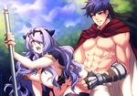  1girl abs armor blush breasts camilla_(fire_emblem_if) cleavage crescentia day fire_emblem fire_emblem:_souen_no_kiseki fire_emblem_heroes fire_emblem_if forest gloves hair_over_one_eye hetero ike large_breasts lips long_hair nature nipples purple_eyes purple_hair red_eyes sex sky tiara very_long_hair wavy_hair 